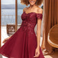 Faith A-line Off the Shoulder Short/Mini Chiffon Lace Homecoming Dress With Sequins DEP0020528