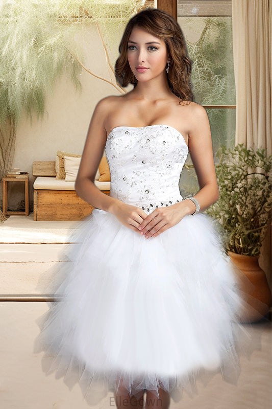 Kailyn A-line Sweetheart Knee-Length Satin Tulle Homecoming Dress With Beading Cascading Ruffles Appliques Lace Sequins DEP0020598