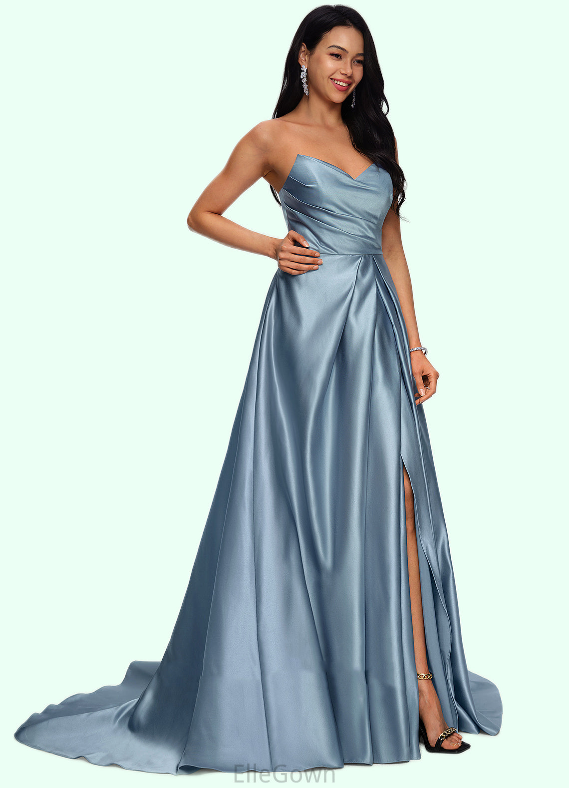 Cadence Ball-Gown/Princess V-Neck Sweep Train Satin Prom Dresses DEP0022191