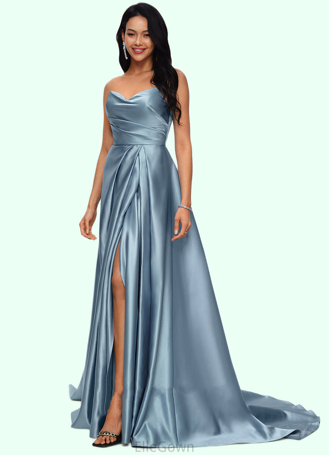 Cadence Ball-Gown/Princess V-Neck Sweep Train Satin Prom Dresses DEP0022191
