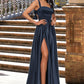 Anika A-line Straight Floor-Length Satin Prom Dresses With Bow DEP0022195