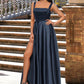 Anika A-line Straight Floor-Length Satin Prom Dresses With Bow DEP0022195