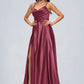 Caylee A-line V-Neck Floor-Length Satin Prom Dresses DEP0022197