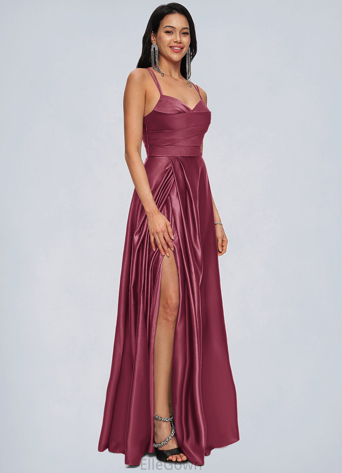 Caylee A-line V-Neck Floor-Length Satin Prom Dresses DEP0022197