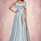 Heidi A-line Sweetheart Sweep Train Satin Prom Dresses With Bow DEP0022203