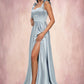 Heidi A-line Sweetheart Sweep Train Satin Prom Dresses With Bow DEP0022203