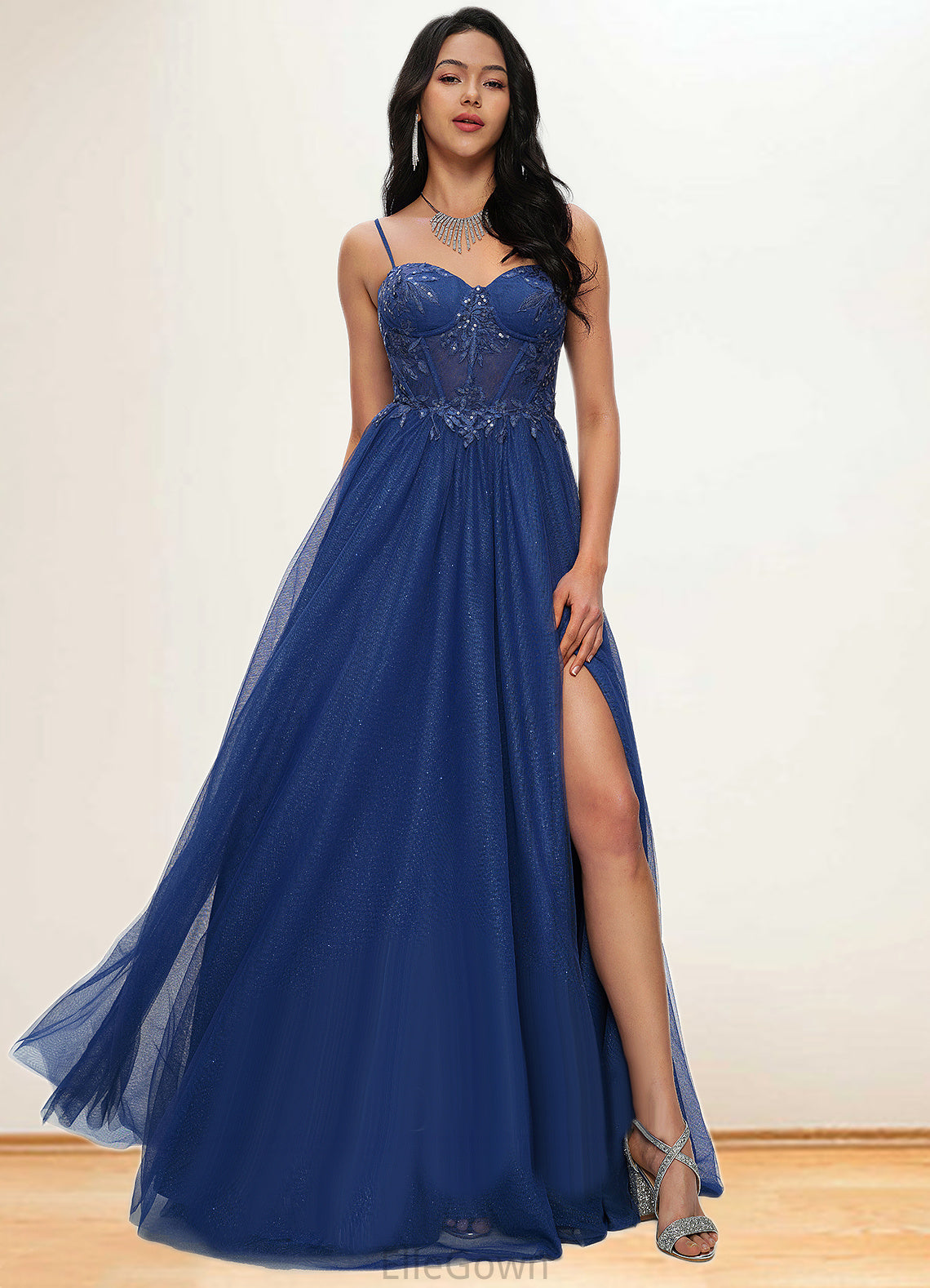 Charity Ball-Gown/Princess Sweetheart Sweep Train Tulle Prom Dresses With Appliques Lace Sequins DEP0022210