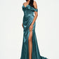 Haven Trumpet/Mermaid V-Neck Sweep Train Stretch Satin Prom Dresses With Beading Rhinestone Sequins DEP0022213