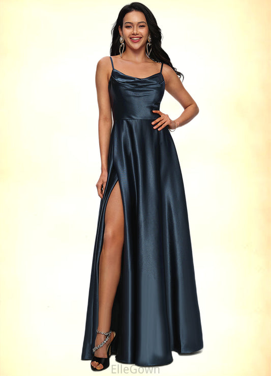 Jimena A-line Cowl Floor-Length Stretch Satin Prom Dresses DEP0022216