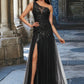 Kaydence Trumpet/Mermaid One Shoulder Illusion Floor-Length Lace Tulle Prom Dresses With Sequins DEP0022217