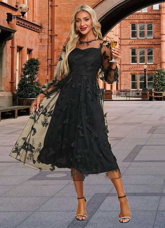 Jazmine Jacquard Sweetheart Illusion Elegant A-line Tulle Midi Dresses DEP0022255