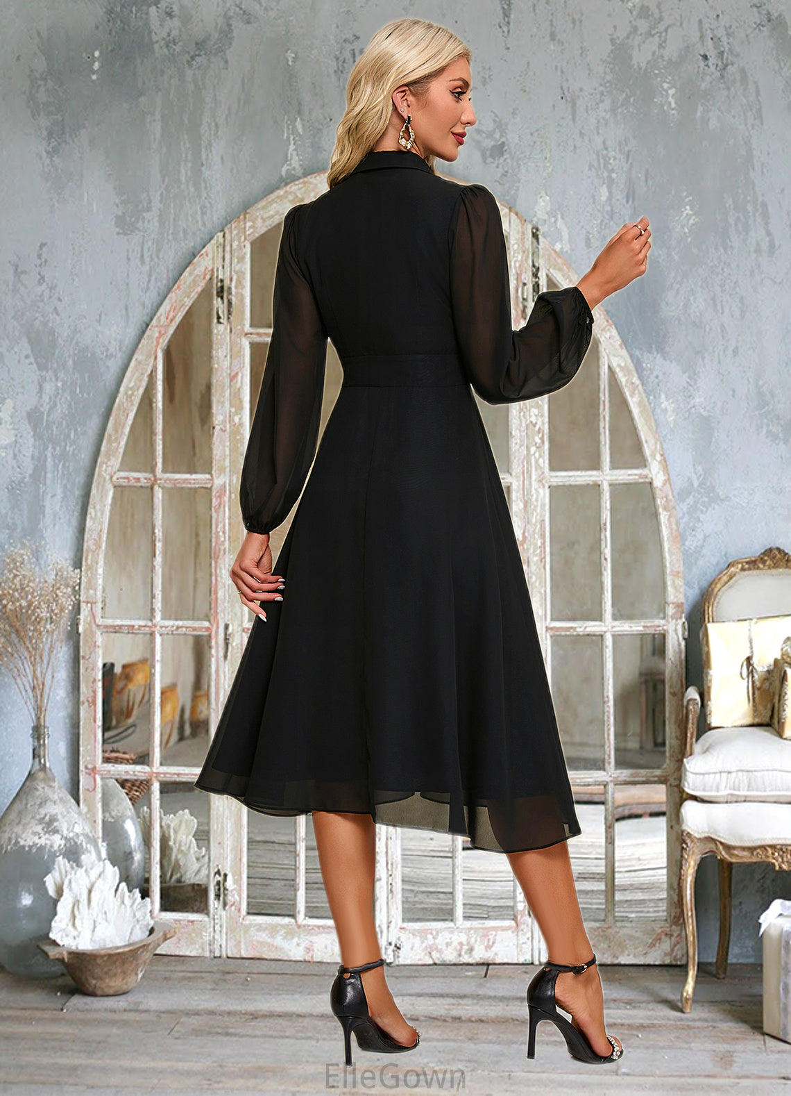 Brooke V-Neck Elegant A-line Chiffon Midi Dresses DEP0022291