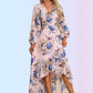 Salma Ruffle Floral Print V-Neck Elegant A-line Chiffon Asymmetrical Dresses DEP0022327