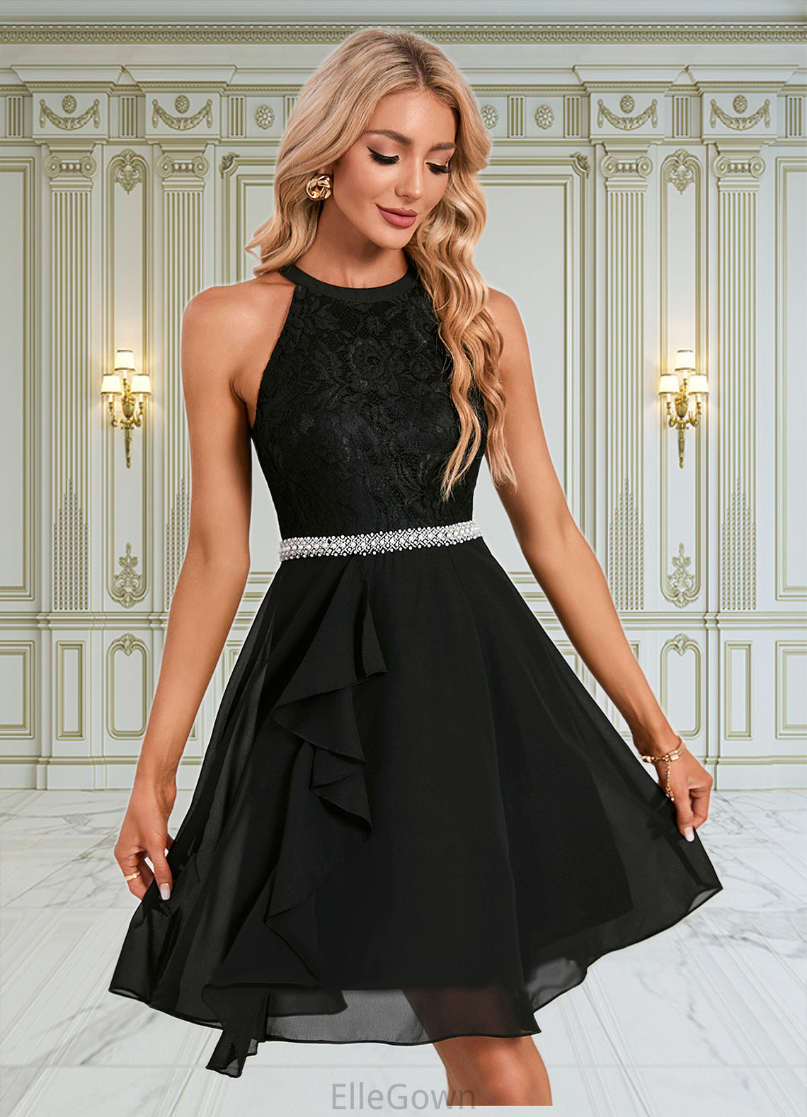 Eliza Beading Scoop Elegant A-line Chiffon Mini Dresses DEP0022354