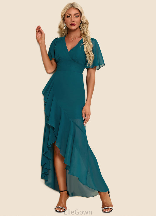 Jazmyn Ruffle V-Neck Elegant Trumpet/Mermaid Chiffon Asymmetrical Dresses DEP0022358