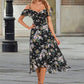 Deja Floral Print Cold Shoulder Elegant A-line Chiffon Asymmetrical Dresses DEP0022369
