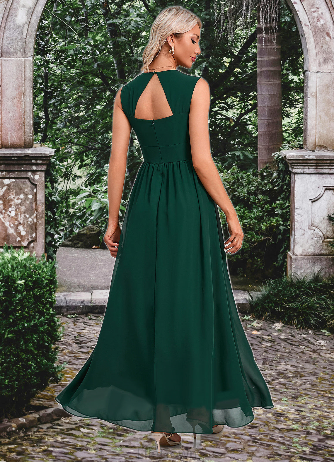 Yadira Beading Ruffle V-Neck Elegant A-line Chiffon Maxi Dresses DEP0022431