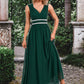 Yadira Beading Ruffle V-Neck Elegant A-line Chiffon Maxi Dresses DEP0022431