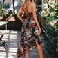 Bella Ruffle Floral Print V-Neck Elegant A-line Chiffon Asymmetrical Dresses DEP0022447