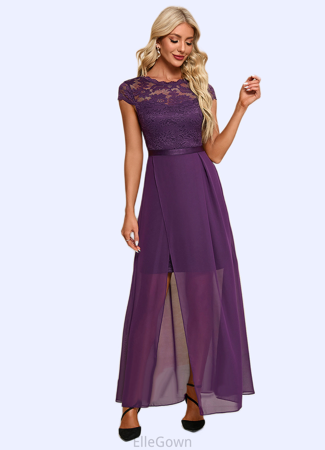 Florence Illusion Elegant A-line Chiffon Lace Maxi Dresses DEP0022451