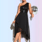 Danielle Sequins One Shoulder Elegant A-line Chiffon Asymmetrical Dresses DEP0022475