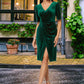 Kayley Sheath/Column V-Neck Knee-Length Velvet Cocktail Dress With Pleated DEP0022485