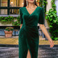 Kayley Sheath/Column V-Neck Knee-Length Velvet Cocktail Dress With Pleated DEP0022485