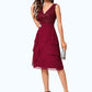 Margery Sheath/Column V-Neck Knee-Length Chiffon Lace Sequin Cocktail Dress With Ruffle Sequins DEP0022503