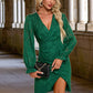 Annalise V-Neck Elegant Sheath/Column Chiffon Jacquard Asymmetrical Dresses DEP0022505