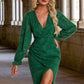 Annalise V-Neck Elegant Sheath/Column Chiffon Jacquard Asymmetrical Dresses DEP0022505