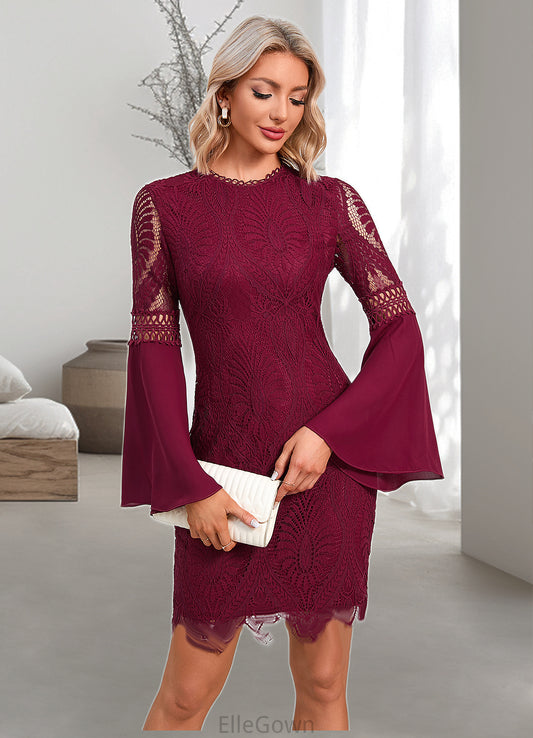Denise Cascading Ruffles Scoop Elegant Sheath/Column Lace Dresses DEP0022507