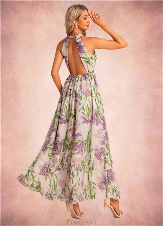 Marissa A-line Halter Floor-Length Chiffon Bridesmaid Dress With Floral Print DEP0022565