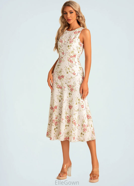 Caitlyn Trumpet/Mermaid Scoop Tea-Length Polyester Bridesmaid Dress With Floral Print DEP0022566