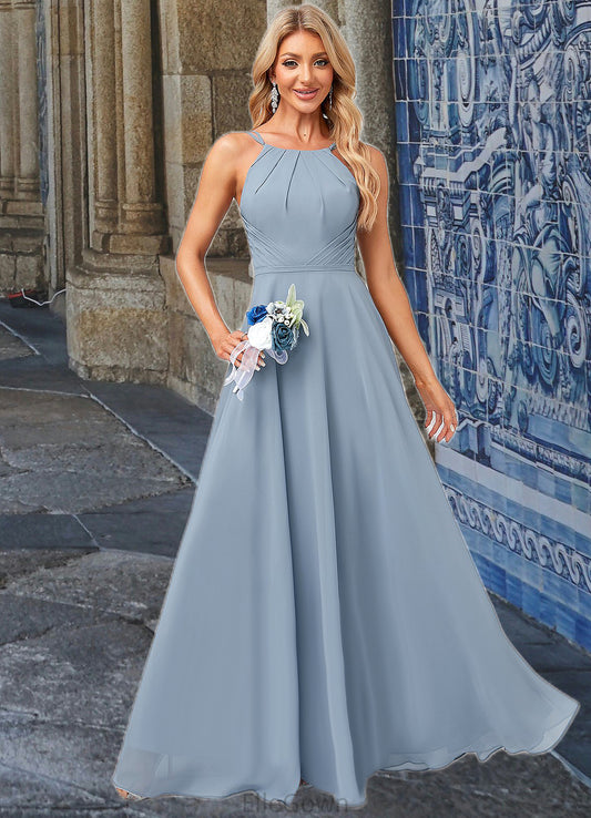 Areli A-line Halter Floor-Length Chiffon Bridesmaid Dress DEP0022575