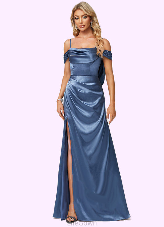 Aubrey A-line Cold Shoulder Floor-Length Stretch Satin Bridesmaid Dress With Ruffle DEP0022578