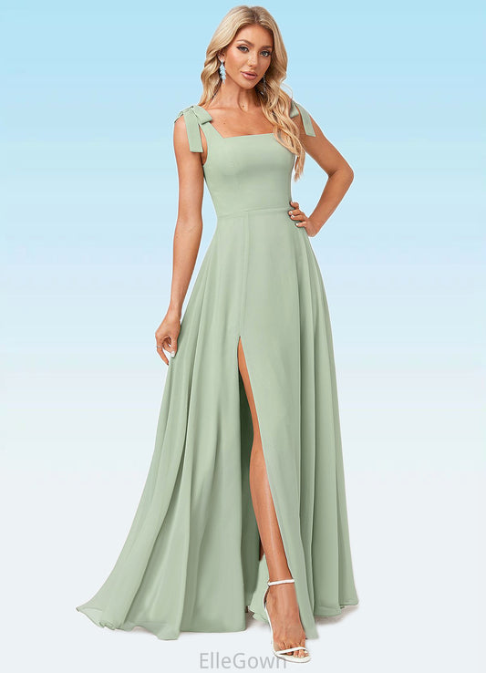 Brenna A-line Square Floor-Length Chiffon Bridesmaid Dress With Bow DEP0022588