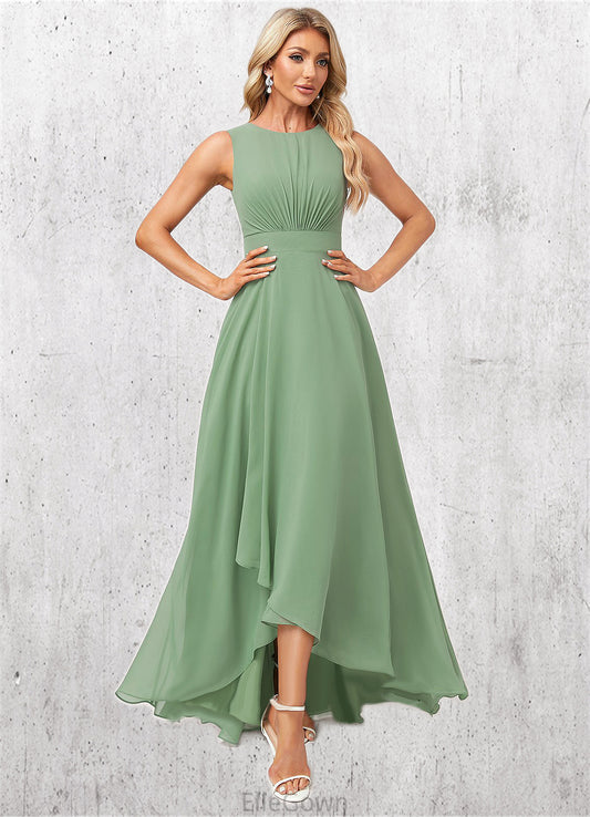 Brooklynn A-line Scoop Asymmetrical Chiffon Bridesmaid Dress DEP0022589