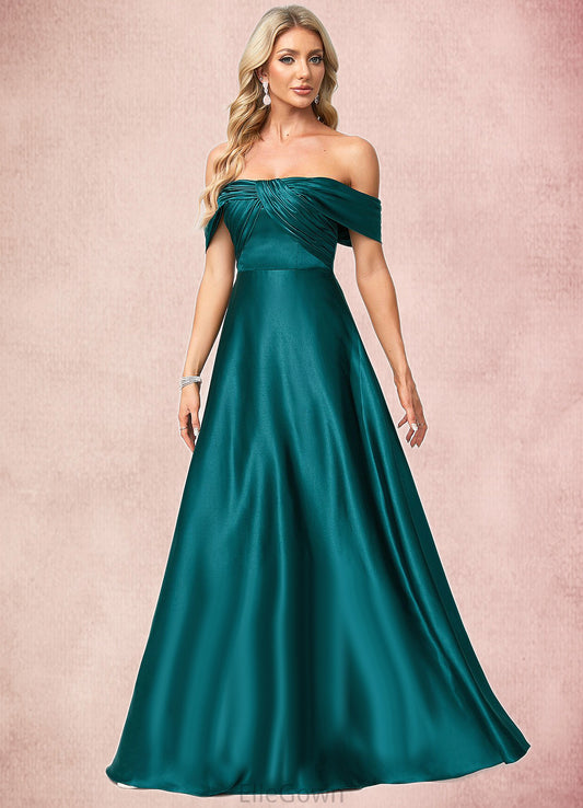 Abby A-line Off the Shoulder Floor-Length Stretch Satin Bridesmaid Dress DEP0022595