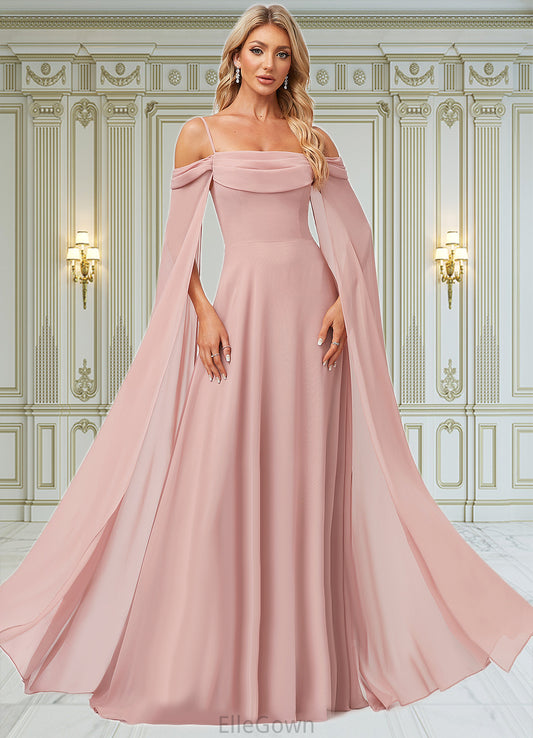 Hailey A-line Cold Shoulder Square Floor-Length Chiffon Bridesmaid Dress With Ruffle DEP0022598