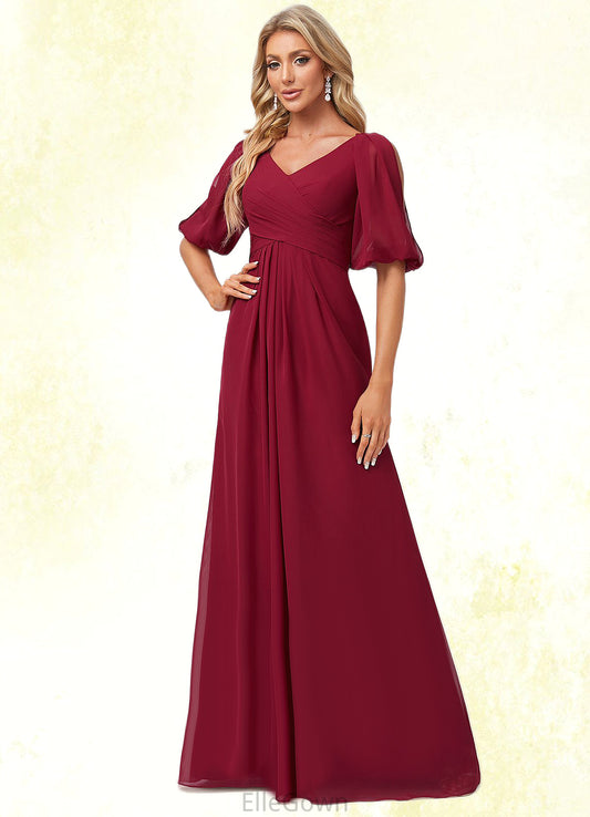 Iyana A-line V-Neck Floor-Length Chiffon Bridesmaid Dress DEP0022608