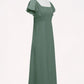 Maya A-Line Bow Chiffon Floor-Length Junior Bridesmaid Dress Eucalyptus DEP0022847