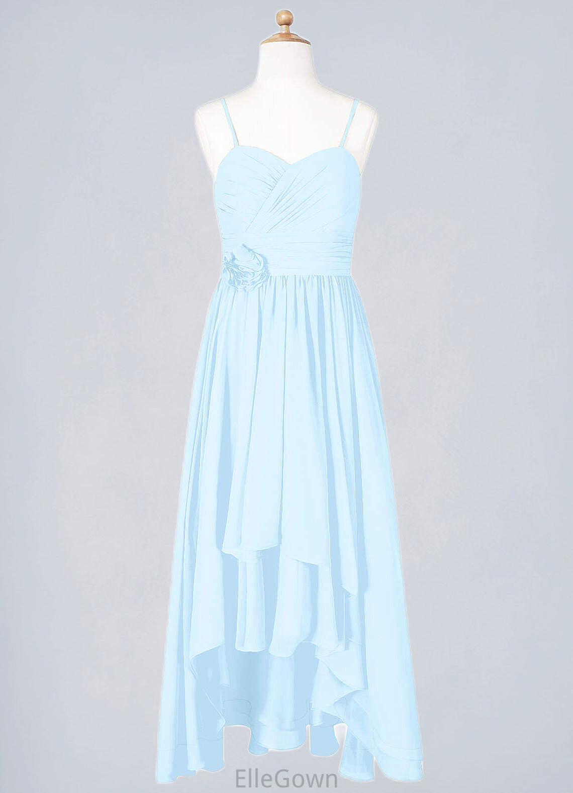 Shyla A-Line Ruched Chiffon Asymmetrical Junior Bridesmaid Dress Sky Blue DEP0022848
