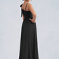 Heidi A-Line Bow Chiffon Floor-Length Junior Bridesmaid Dress black DEP0022850