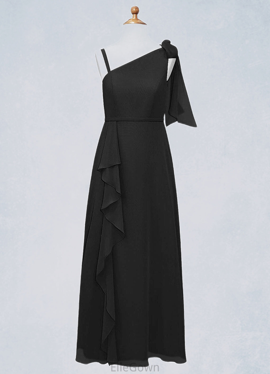 Heidi A-Line Bow Chiffon Floor-Length Junior Bridesmaid Dress black DEP0022850