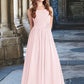 Tatum A-Line Floral Chiffon Floor-Length Junior Bridesmaid Dress Blushing Pink DEP0022851