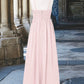 Tatum A-Line Floral Chiffon Floor-Length Junior Bridesmaid Dress Blushing Pink DEP0022851