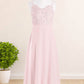 Amelia A-Line Lace Chiffon Floor-Length Junior Bridesmaid Dress Blushing Pink DEP0022853