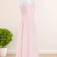 Amelia A-Line Lace Chiffon Floor-Length Junior Bridesmaid Dress Blushing Pink DEP0022853