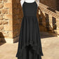 Tamia A-Line Lace Chiffon Asymmetrical Junior Bridesmaid Dress black DEP0022855