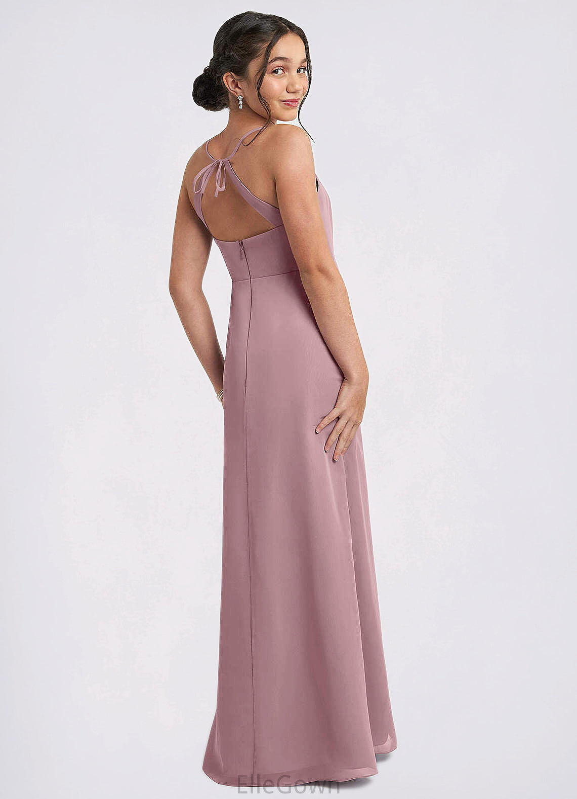Dominique A-Line Chiffon Floor-Length Junior Bridesmaid Dress dusty rose DEP0022856